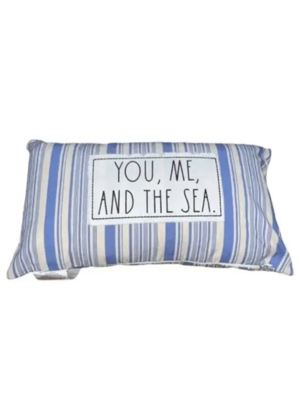Rae Dunn You Me And The Sea Pillow 14x24 Blue Stripe Coastal Beach Decor NWT